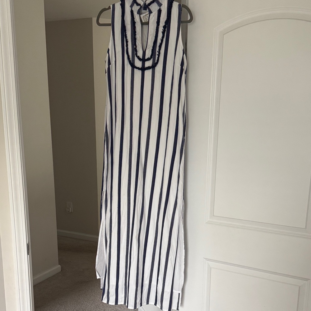 Sail to Sable Navy and White Striped Maxi Dress